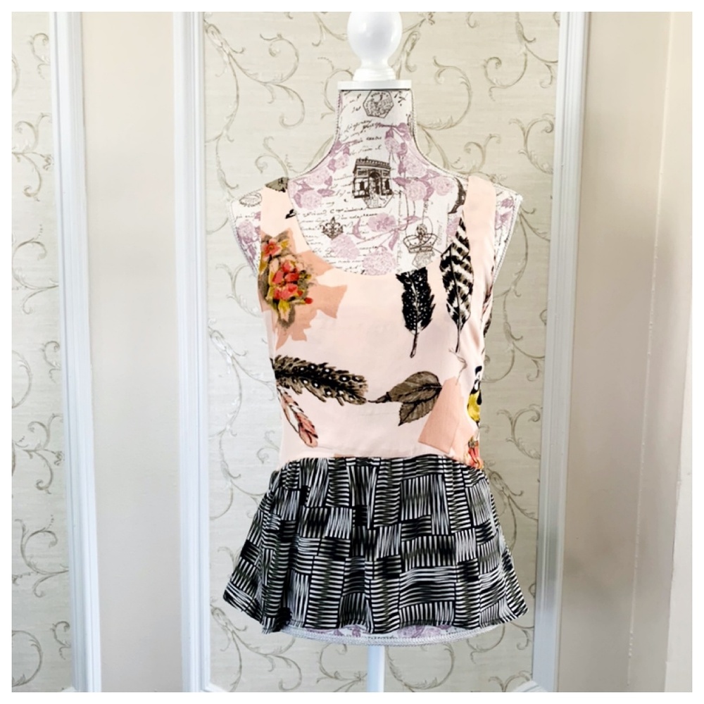 Anthropologie Maeve Silk Peplum Blush Bird Top 2